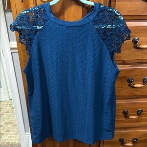 Elegant Blue Lace Sleeve Women's Top